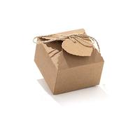 50pz Cubo Scatola Portaconfetti Porta dolcetti Carta Kraft Elegante Giardino Festa Eventi (Con Etichetta Forma Cuore, Corda di Canapa)
