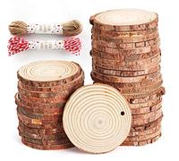 50Pz Dischetti di Legno Grezzo 6-7 cm Dischi in Legno Decorazioni Fette Dischetti Rotondo Con 20m Corda per Natale Feste Matrimonio Segnaposto Forniture