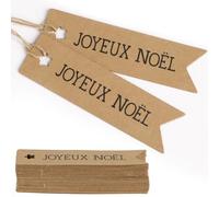 50Pz Etichette Regalo Natale Scritta Francese JOYEUX NOËL Spago Iuta Cordino Etichette Carta Bomboniere Sacchetti Regalo Decorazioni Natalizie Artigianato Fai da Te (FR-B)