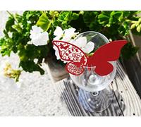 50pz farfalle Segnaposto Segnabicchiere VARI COLORI bomboniera matrimonio segnatavolo CARTA PERLATA (ROSSO)
