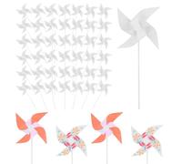 50pz Girandole di Carta Bambini Fai-Da-Te, Girandole Bianca Mulini a Vento Plastica Vuota Girandola Artigianato Bambini Attività Estive Gruppo Scolastico Asilo Nido Divertimento a Casa Graffiti