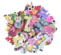 50pz Molti Tipi Animal Tasto di Legno, Variopinto Mestiere Handmade del Fumetto Bottoni Cucito Bottoni, 2 Fori Bottoni per Bambini per Lavori Artigianali, Cucito, Pittura, Decorazione Fai da Te