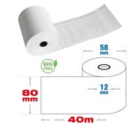 50pz - Rotoli termici 80mm x 40 mt - f.12 mm per cassa e stampanti e sistemi