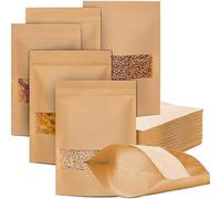 50Pz Sacchetti per Alimenti Con Finestra a Zip, Buste Carta Kraft Con Chiusura, per Noci, Chicchi di Caffè, Foglie di Tè, Spezie 20x30cm