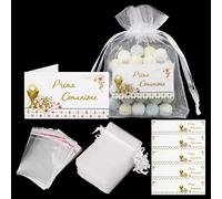 50pz Sacchetti Portaconfetti Bomboniere Comunione Sacchettini Confetti+50pz Bigliettini Prima Comunione Bambini+100pz Sacchetti Trasparenti