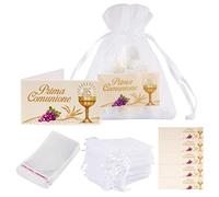 50pz Sacchetti Prima Comunione Bomboniere 50pz Bigliettini Comunione 100pz Sacchetti Plastica Portaconfetti Addobbi Regalo Prima Comunione Cresima Battesimo