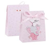 50pz Scatoline Bomboniere Battesimo Bambina Nascita Portaconfetti con Bigliettini Nastro Scatole Elefante Rosa Carta Regalo Decorazione Confetti per Festa Battesimo Nascita Compleanno