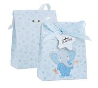50pz Scatoline Bomboniere Battesimo Bambino Nascita Portaconfetti con Bigliettini Nastro Scatole Elefante Blu Carta Regalo Decorazione Confetti per Festa Battesimo Nascita Compleanno
