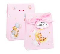 50pz Scatoline Bomboniere Battesimo Portaconfetti Nascita Bambina con Bigliettini Nastro Scatole Carta Regalo Orsetto Rosa Bimba Decorazione Confetti per Festa Battesimo Nascita Compleanno
