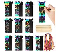 50pz Segnalibri Scratch Animali Arcobaleno con 50 Corde Colorate 25pz Bastoncini di Bambù Regalini Compleanno Bambini Artiginali Feste a Tema Giungla Fogli da Grattare