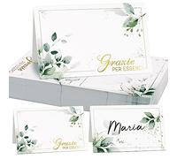 50pz Segnaposto Cartellini Tavolo Scritta Grazie per esserci per Matrimonio Compleanno Comunione Battesimo Cresima Laurea Bigliettini Carta Verde Foglie Oro Decorazione Festa Bomboniere
