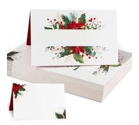 50pz Segnaposto Natalizio, Cartellini Segnaposto Tavolo Natale, Segnaposti Cartoncino Decorazione da Tavolo, Poinsettiaa Foglia di Natale