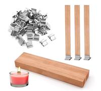 50pz Stoppini per Candele in Legno, 13x1,3cm Stoppini in Legno Scoppiettante con 50pz Supporti in Ferro Stoppini per Candele in Legno per Candele Profumate Fai Da Te