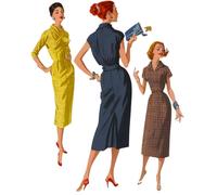 50's Cucito Motivo: Dritto Aderente Abito Con Blouson Bac - Busto = 91.4cm