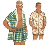 50s Cucito Motivo: Uomo Nuotare Pantaloncini & Camicia - Giropetto = 107cm-112cm