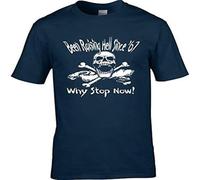 50Th Birthday Psychobilly Rock Punk Inspired Mens T Shirt 'Raising Hell Since 1967 Why Stop Now ' Great Birthday Gift Navy XXL