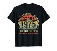 50th Birthday The Real Legends October 1975 50 Years Old Men Maglietta
