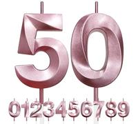 50th Candela di Compleanno Glitterata Oro Rosa, 3D Design Candele Numero, Decorazioni Cake Topper, Candela per Torta per Festa di Compleanno, Anniversario di Matrimonio, Decorazione di Festa