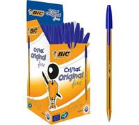 50x BIC Cristal Blu Penne A Sfera - Punta Fine Liscia 0.8mm Per Scuole Ufficio