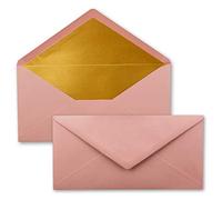50x Buste formato lunghe - Colore: rosa antico - con rivestimento interno metallizzato oro - 110 x 220 mm - Colla a umido - Buste festive per Natale