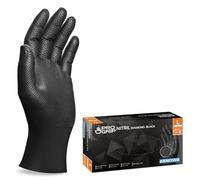 50x PROGRIP Guanti nitrile L Nero [Extra resistenti], Guanti monouso plastica, 2x più spessi, con finitura diamantata, Guanti in nitrile per industria e montaggio, guanti lavoro