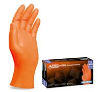 PROGRIP Guanti nitrile arancione, Guanti monouso extra resistenti, Guanti da lavora XL, 2x più spessi, con finitura diamantata, Guanti in nitrile per officina, industria e montaggio, 50 pezzi/scatola