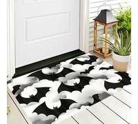 50X80Cm Zerbino Di Benvenuto Halloween,Bianco Nero Pipistrello Delle Nuvole Tappeto Porta Ingresso Interno Esterno Antiscivolo Illustrazione Animali Per Bagno Cucina Camera Da Decorazioni