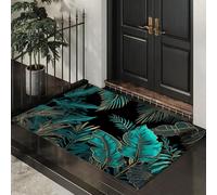 50X80Cm Zerbino Ingresso Interno Antiscivolo Assorbente, Tappeto In Microfibra Sottile Lavabile Con Piante Di Lusso Foglia D'Oro Foglie Di Banano Tropicale Per Cucina Bagno Porta E Animali, Turchese