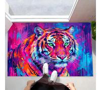 50X80Cm Zerbino Ingresso Interno Antiscivolo Assorbente, Tappeto Microfibra Sottile Lavabile Con Animale Schizzi D'Inchiostro Fantastici Tigre Del Pop Strada Per Cucina Bagno Porta Animali, Rosso
