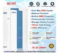 51.2V 200A LiFePO4 Battery Wallmounted 10Kwh 48V Rechargeable BMS for Solar 0VAT