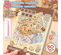 51 pezzi Libro di adesivi paesaggistici, Adesivi fai-da-te per casa, Comprende 30 pezzi di materiali, 20 pezzi di scene, Pinzette in metallo, Adesivi per miniature 3D di case e micropaesaggi, Adesivi 