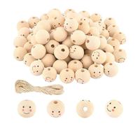 51 Pezzi Perline di Legno con Faccine, 20mm Perline Legno per Lavoretti con Foro Rotonde, per La Testa di Bambola, Natale Artigianato e Gioielli