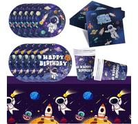 51 Pezzi Stoviglie per la Sesta dei Spazio, Set di Stoviglie per Compleanno a Spazio, Spazio Piatti di Carta, Tazze, Tovaglie e Tovaglioli per Decorazione di Festa di Compleanno per Bambini 10 Ospiti