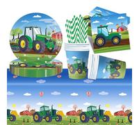 51 Pezzi Stoviglie per la Sesta dei Trattore, Set di Stoviglie per Compleanno, Trattore Piatti di Carta, Tazze, Tovaglie e Tovaglioli per Decorazione di Festa di Compleanno per Bambini 10 Ospiti