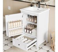 51 x 46 x 85 cm, mobile da bagno con lavabo, completamente laccato, ripiano per porta, cassetto silenzioso con grande capacità, ripiano regolabile, lavabo in ceramica (bianco)