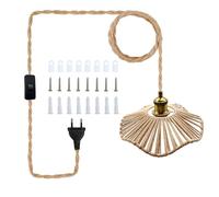 510CM Lampada a Sospensione con Corda di Canapa con Spina e Interruttore, Hanging Kit di Lampade in Corda di Canapa, Portalampada E27 Paralume Vintage Illuminazione Boho Industriale