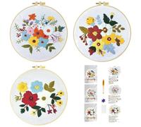 51buyoutgo 3pcs Kit Ricamo Principianti Fiore, Embroidery Kit Schemi Set Ricamo Starter Mezzo Punto Croce Kit Ricamare Mezzopunto Mano Stampato Bambini