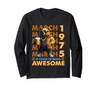 51st Birthday Cool Bear March 1975 Vintage 51 Years Old Maglia a Manica