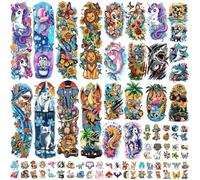 52 fogli di tatuaggi temporanei per bambini, leone, dinosauro, squalo, auto, delfini, farfalla, elefante, manica intera, tatuaggi finti adesivi per ragazzo e ragazza