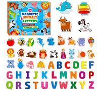 52 Lettere Maiuscole Magnetiche, Include 26 Lettere Colorate Dell'alfabeto e 26 Immagini di Cartoni Animati, Riconoscimento delle Parole, Strumento di Apprendimento Educativo per Bambini