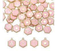 52 Pcs Perline Esagonali con Lettere A-Z per Charm (Rosa)