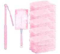 52 Pezzi Ricariche Duster, Compatibile con Swiffer & Altri Piumini, Panni in Microfibra, 50 Panni, 2 Manici, per Pulire Polvere, Peli di Animali e Sporco (Rosa)