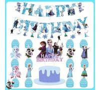52 pezzi Set di decorazioni per feste di compleanno a tema Frozen, inclusi pennant ban, , topper Rotazione sospesa (12 pezzi),Bandiera a strappo (15 pezzi),Ciabatta porta prese (25 pezzi),Set (52 pezz