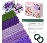 520 pezzi detergente per pipa per fai da te, multicolore, con steli di fiori di ciniglia, nastro da giardino, nastro, carta da imballaggio, idee per attività artistiche (Tulipano viola)