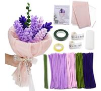 520 pezzi detergente per pipa per fai da te, multicolore, con steli di fiori di ciniglia, nastro da giardino, nastro, carta da imballaggio, idee per attività artistiche (Lavanda)