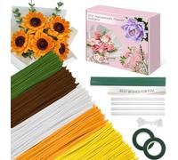 520 pezzi detergente per pipa per fai da te, multicolore, con steli di fiori di ciniglia, nastro da giardino, nastro, carta da imballaggio, idee per attività artistiche (girasole)