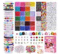 5200 perline colorate perline per braccialetti，4mm 3800 perline colorate 24 colori，1200 perline lettere， Perline di espressione e perline numerichekit braccialetti fai da te，Corda e ciondolo inclusi