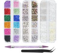 5200 strass, gemme per nail art con perle per unghie, pinzette per raccogliere strass, penna punteggiatrice per strass, gemme con retro piatto per unghie, vestiti, viso, artigianato