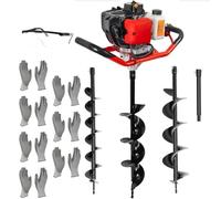 52CC Auger Post Hole Scavatore, 2 Stroke Gas Powered Earth Post Hole Scavatore con 3 Drill Bits Auger (4" & 6" & 8"), Heavy Duty Earth Auger Drill per Giardino e Praw Scavo Piantazione Foratura red