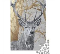 52x38cm/1000pcs Puzzle Impossibili Nella foresta, un cervo con un'enorme palGattoura sul capo Decorazione Per La Casa. Rilassamento E Intelligence Per Adulti